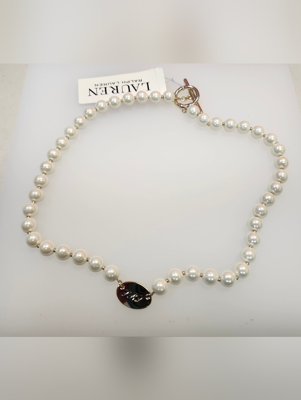 NWT Ralph Lauren Gold-Tone Imitation Pearl Logo Collar Necklace